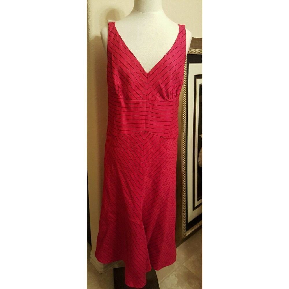 RALPH LAUREN Exclusive Red Navy Blue Stripe Nautical Linen Long Dress - …‎
